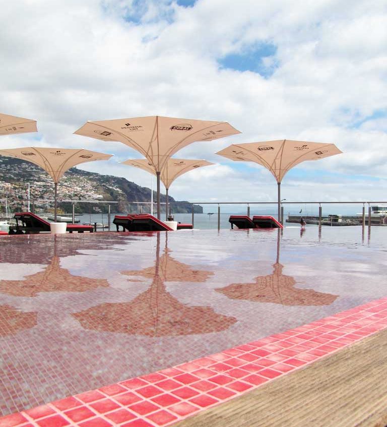 ronaldo hotel Madeira pool deck view on Funchal