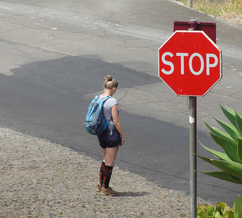 walking safety on madeira stop sign