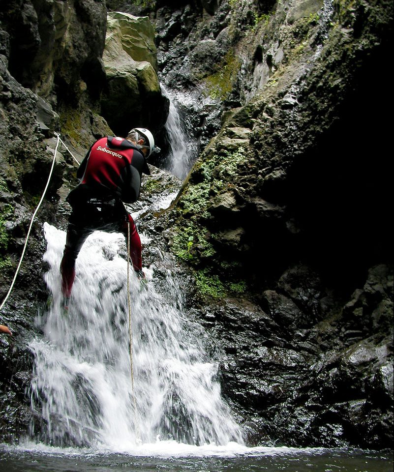 Canyoning Madeira abseiling down waterfall