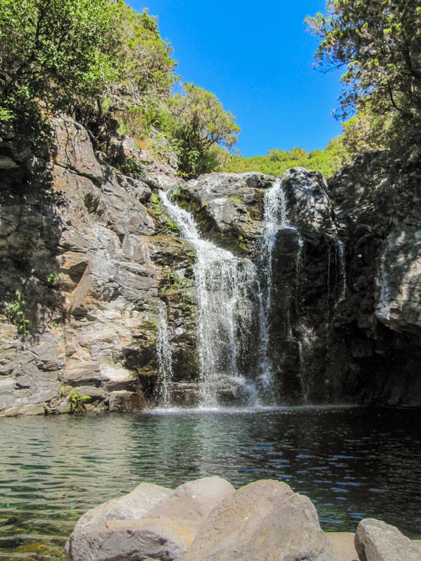 waterfall at end of levada do alecrim trail